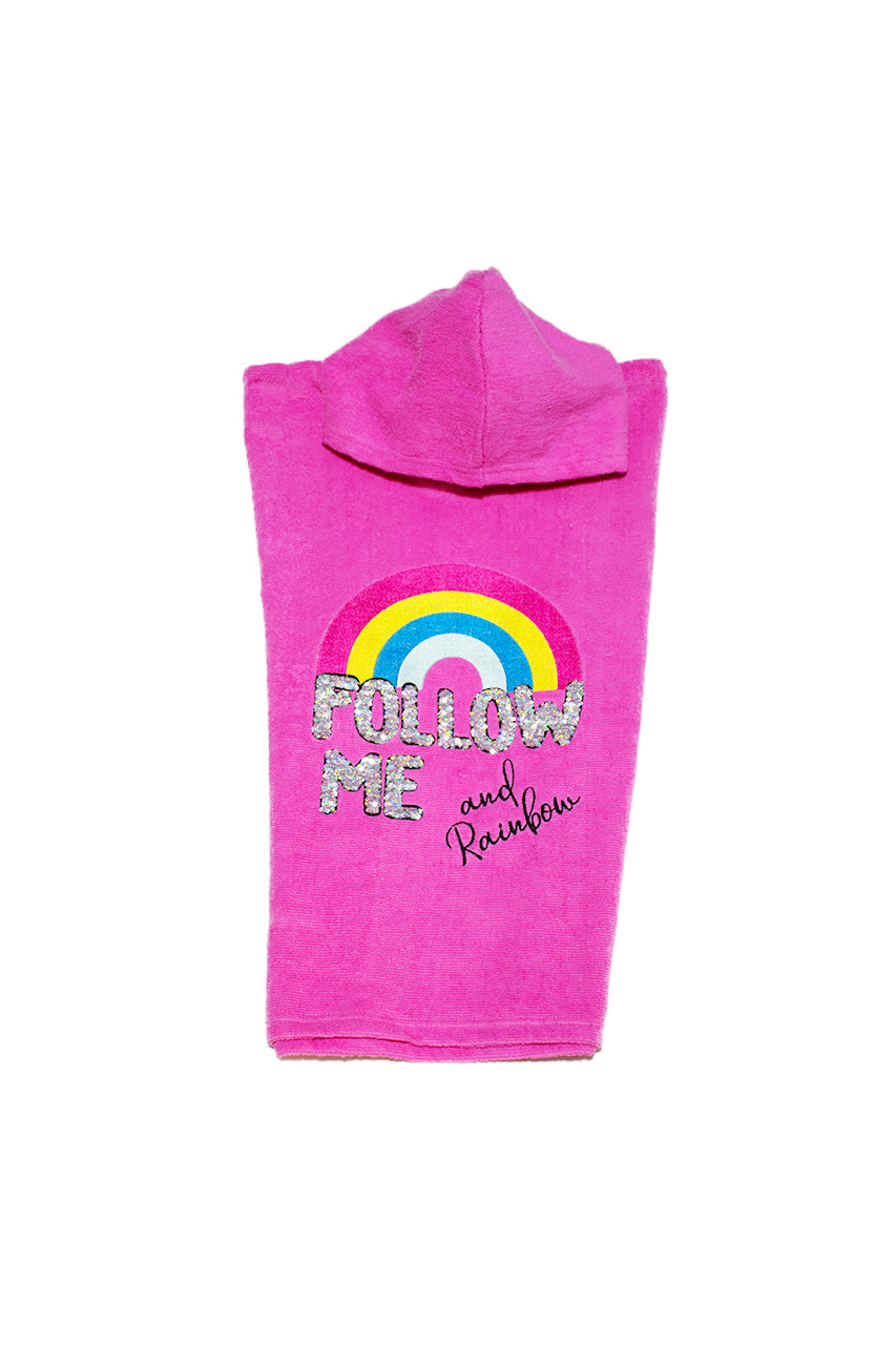 Kids' Poncho Beach Towel with Rainbow sequin embroidery - follow me