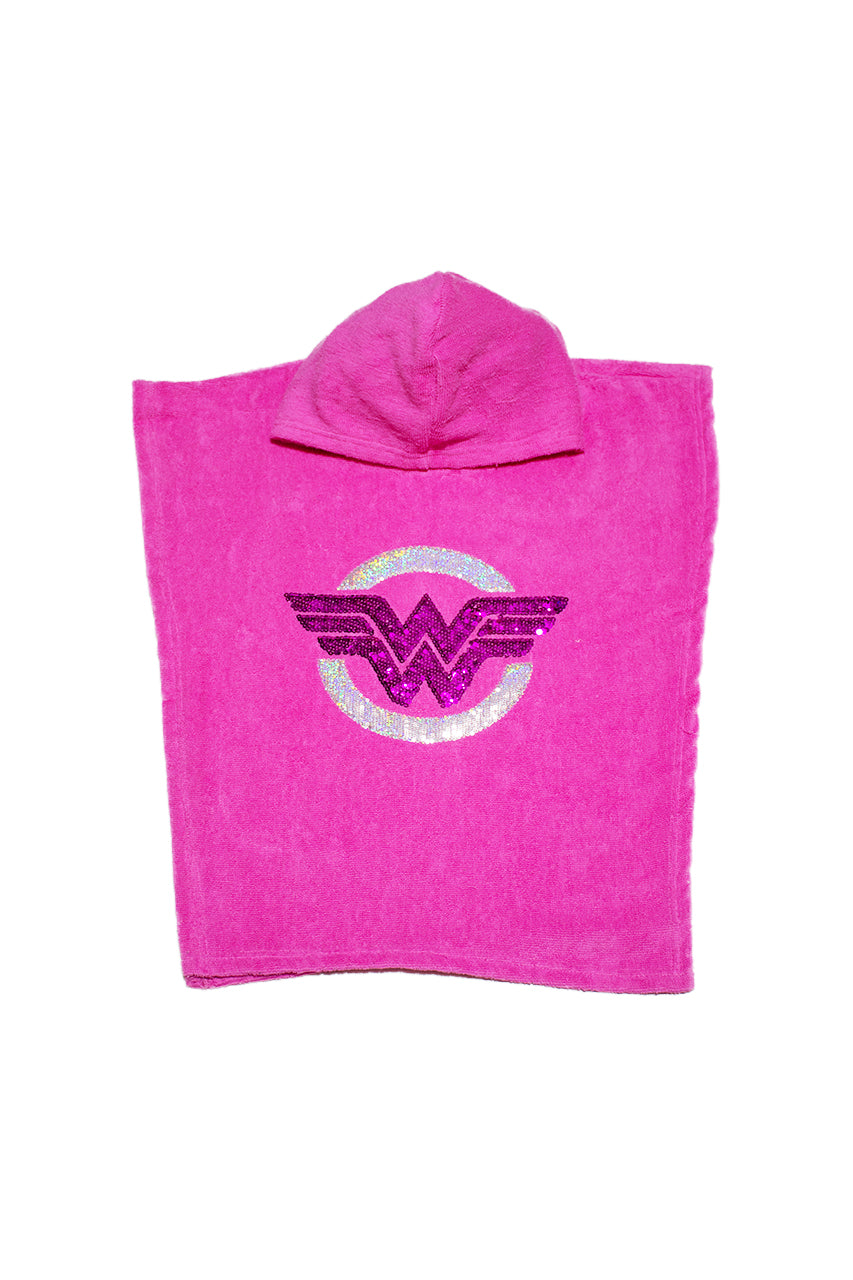 Kids' Poncho Beach Towel with Wonder Woman design sequin embroidery