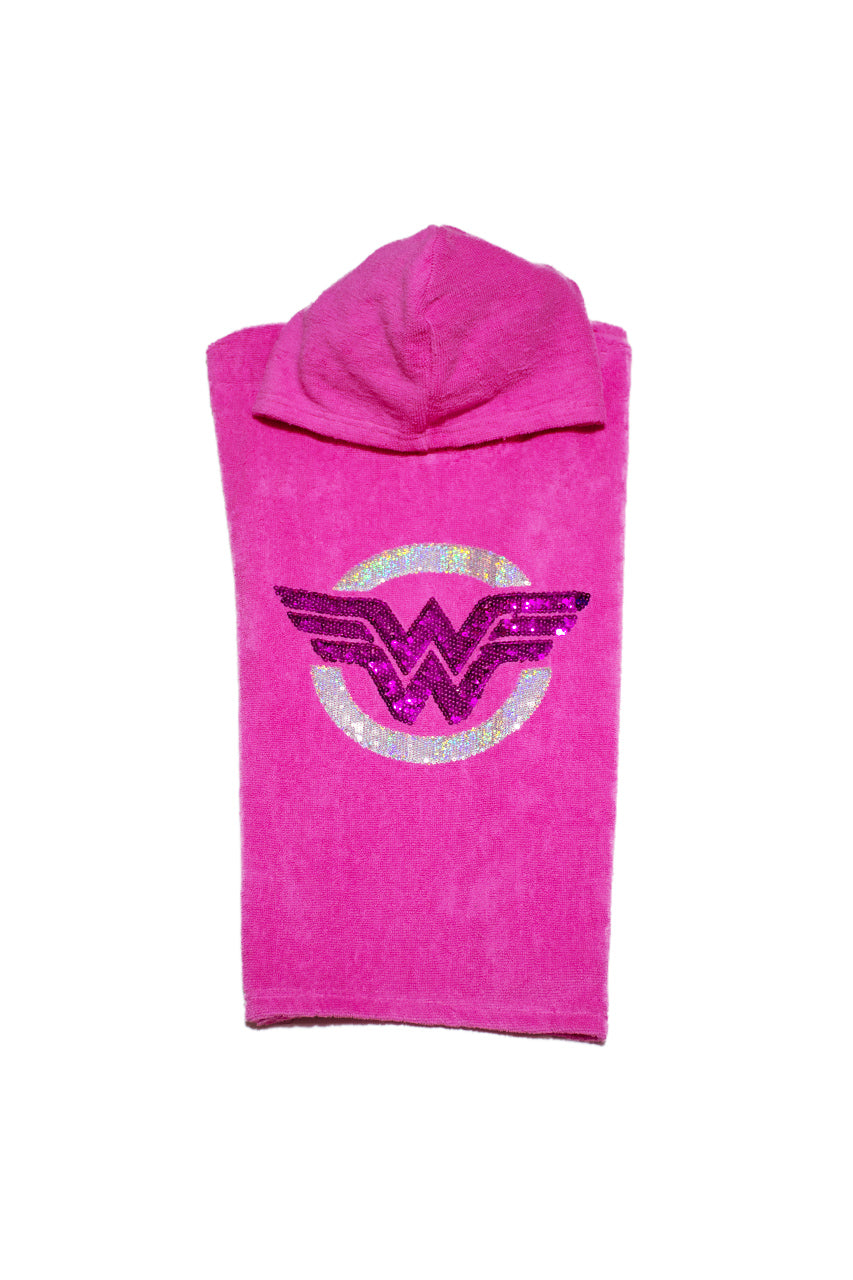 Kids' Poncho Beach Towel with Wonder Woman design sequin embroidery