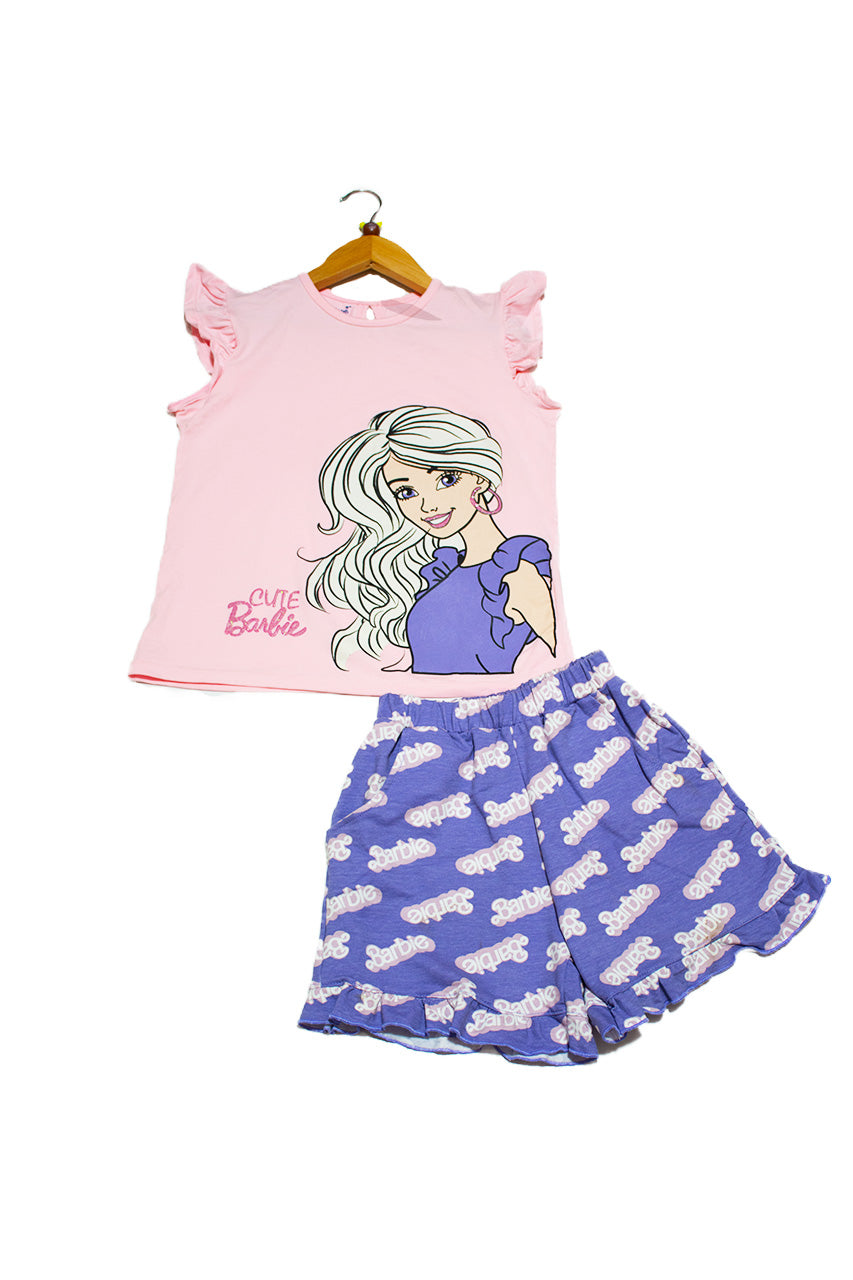 Girl's summer Outfit with Beautiful print (Barbie) - 2 pieces