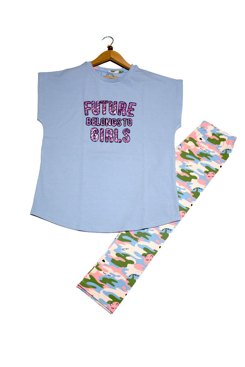 Summer girl's sportswear with Future Blue print
