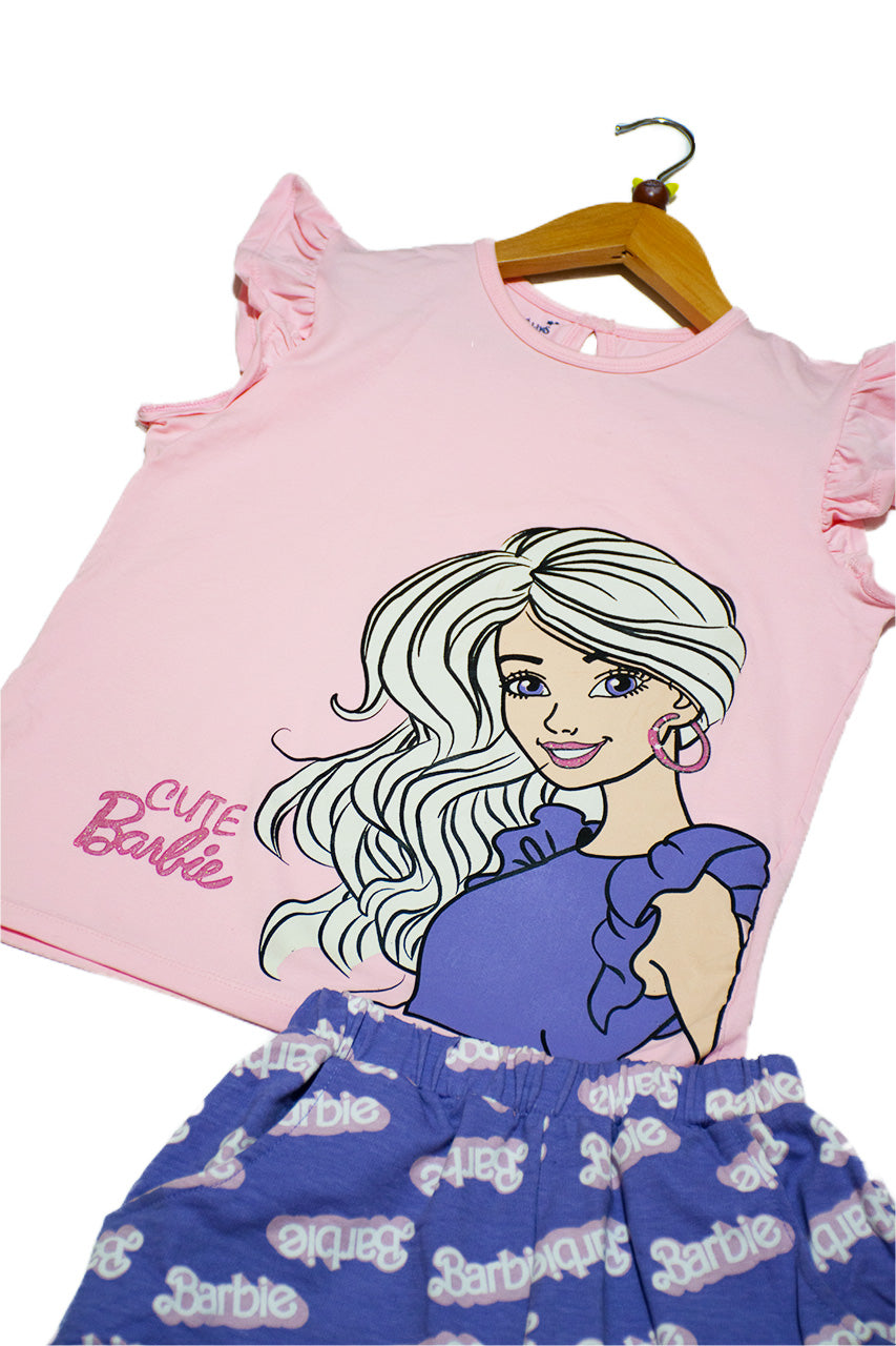 Girl's summer Outfit with Beautiful print (Barbie) - cotton