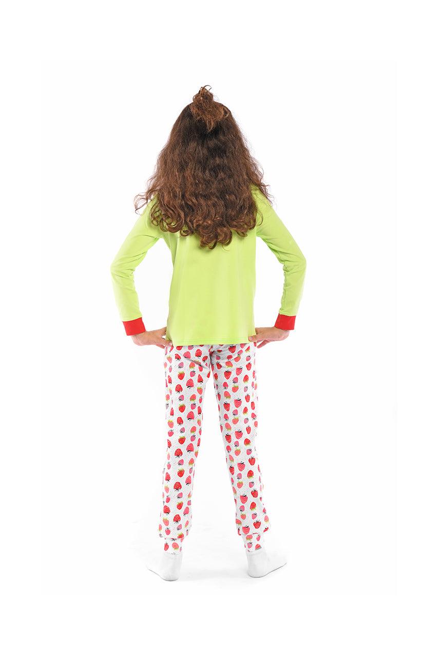 Girl's fall pajamas, with Berry Cute printed - back view