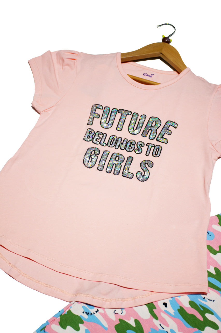 Summer girls' tracksuit with (Future pink Belongs To Girls) design