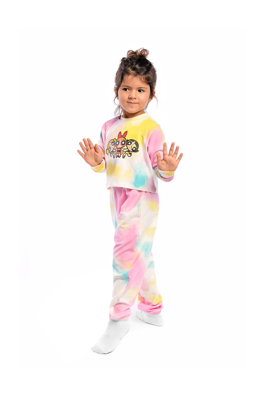 Girl's winter cotton pajamas with power puff print - side view