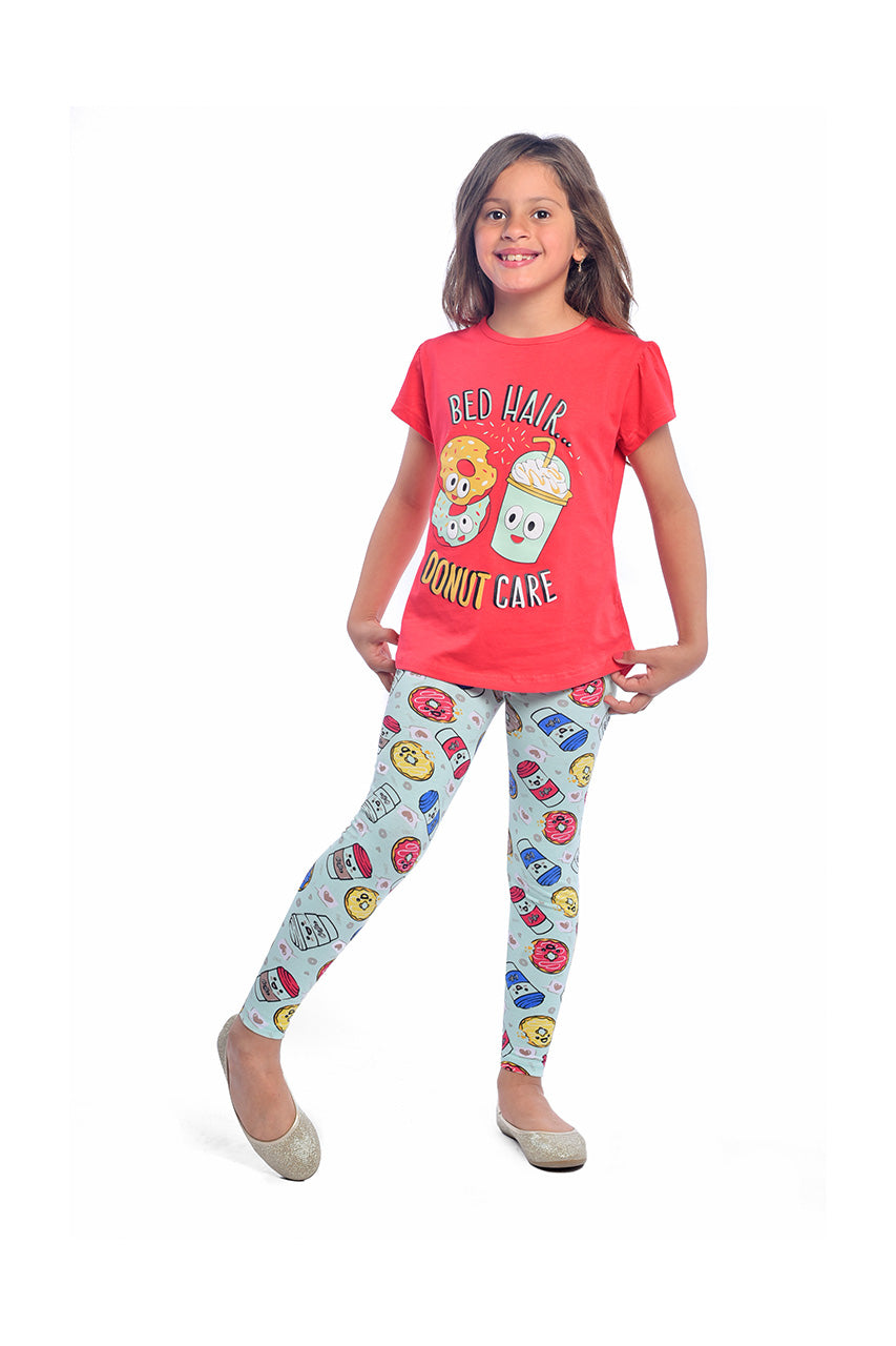 Girl's summer activewear with Donuts design - front view