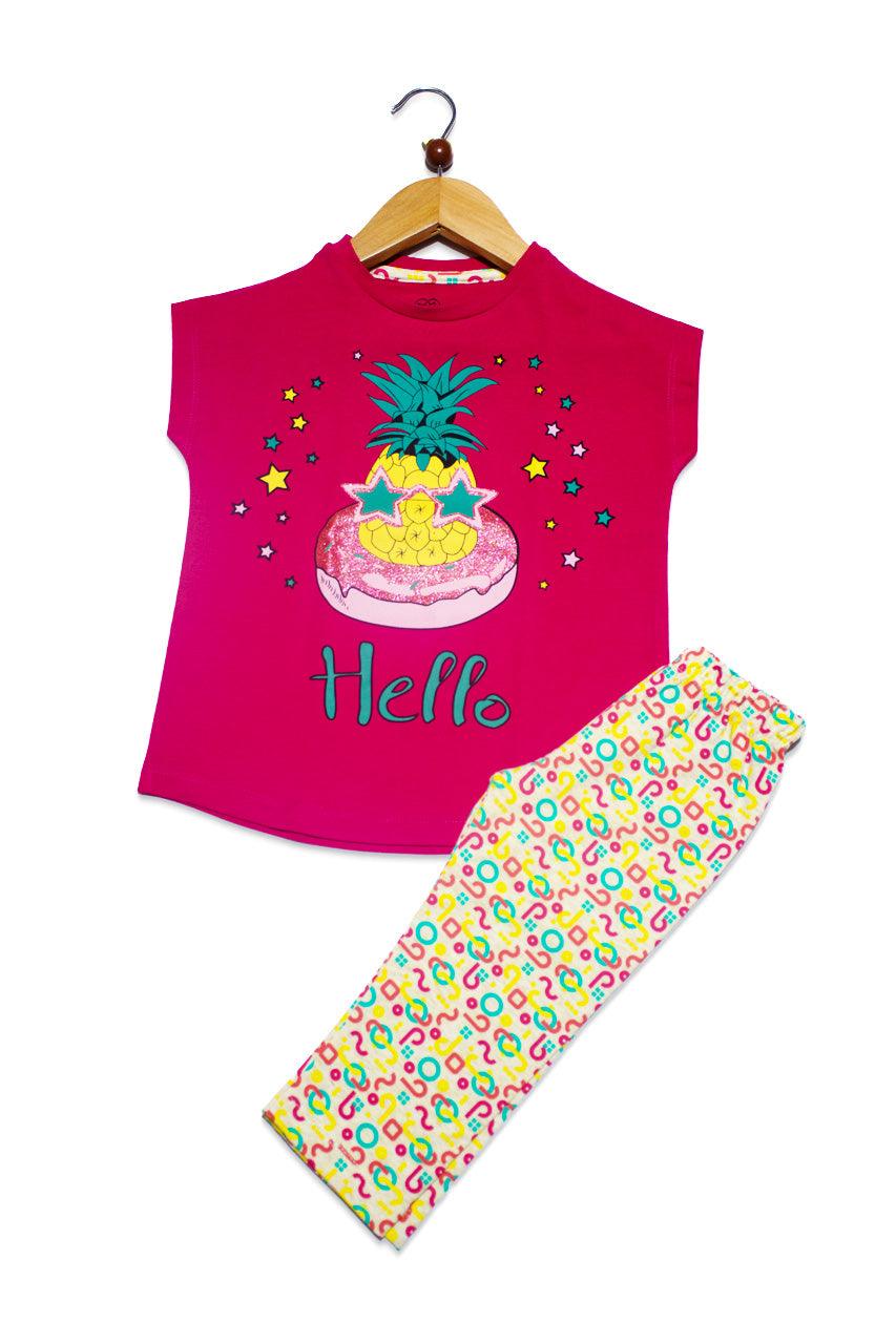 Summer girl's outfit with Happy pineapple design - 2 pieces