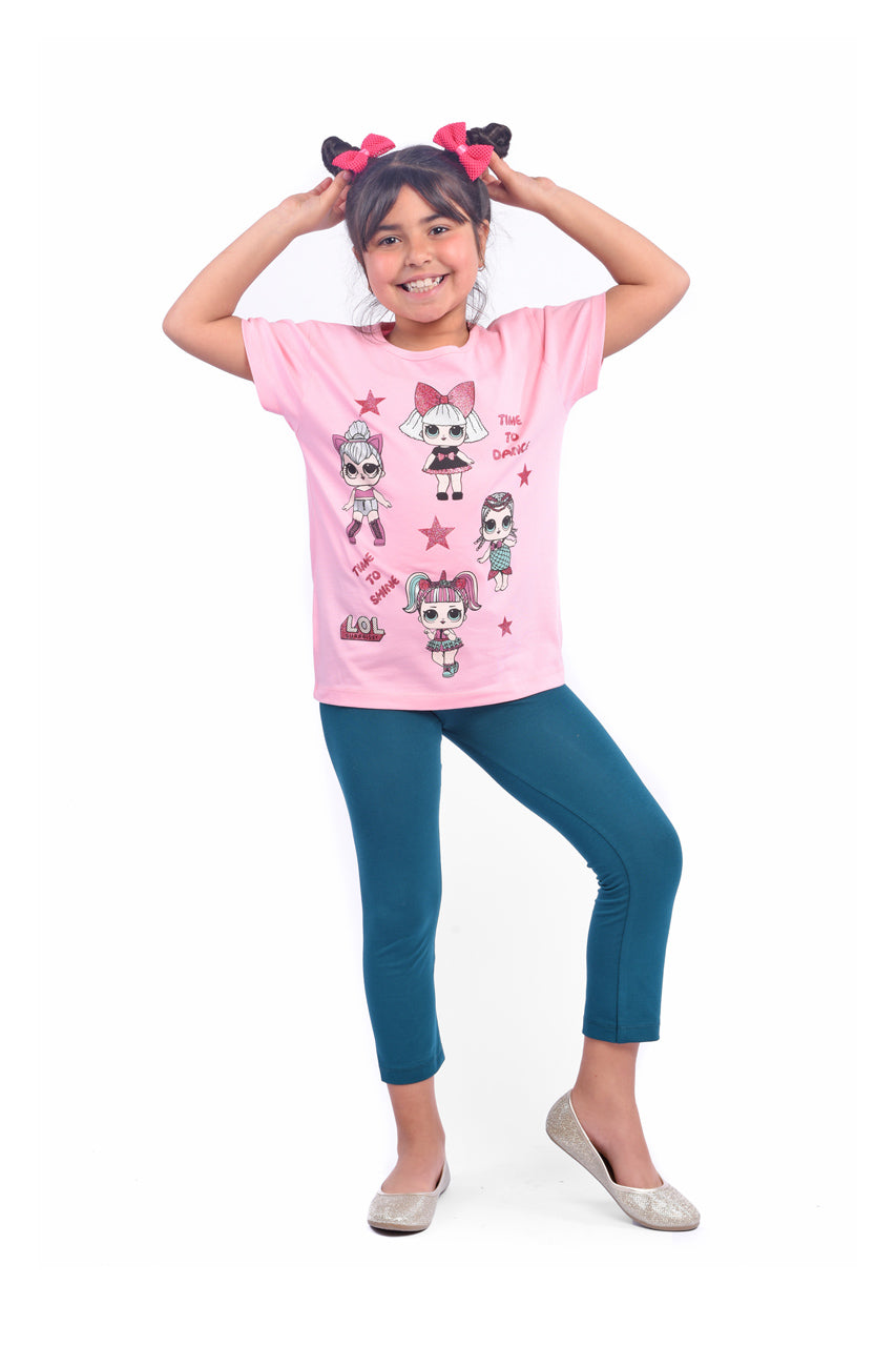 Girl's summer pajamas with Powerpuff Girls print - front view