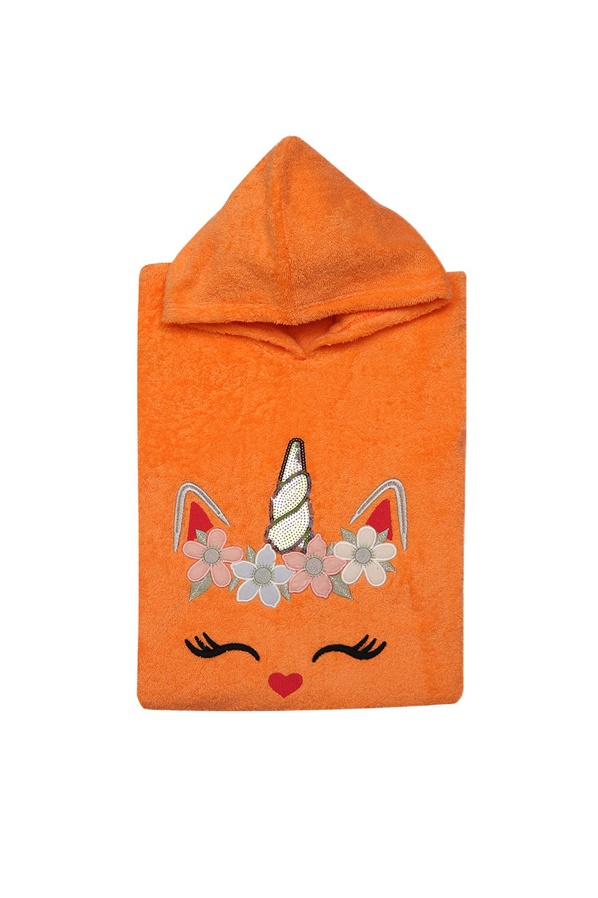 girl Poncho Beach Towel orange unicorn