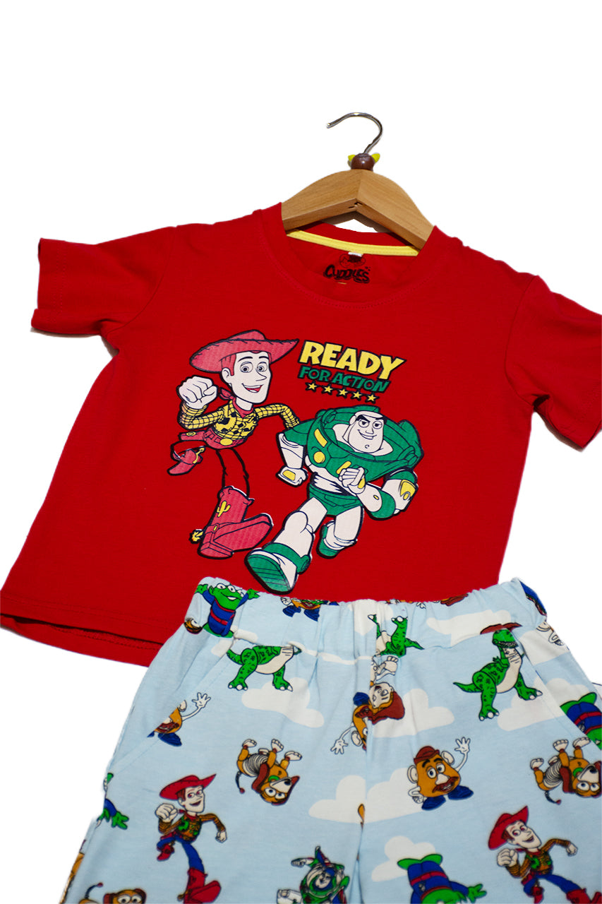 Summer Boys activewear with Ready For Action printed  - red color