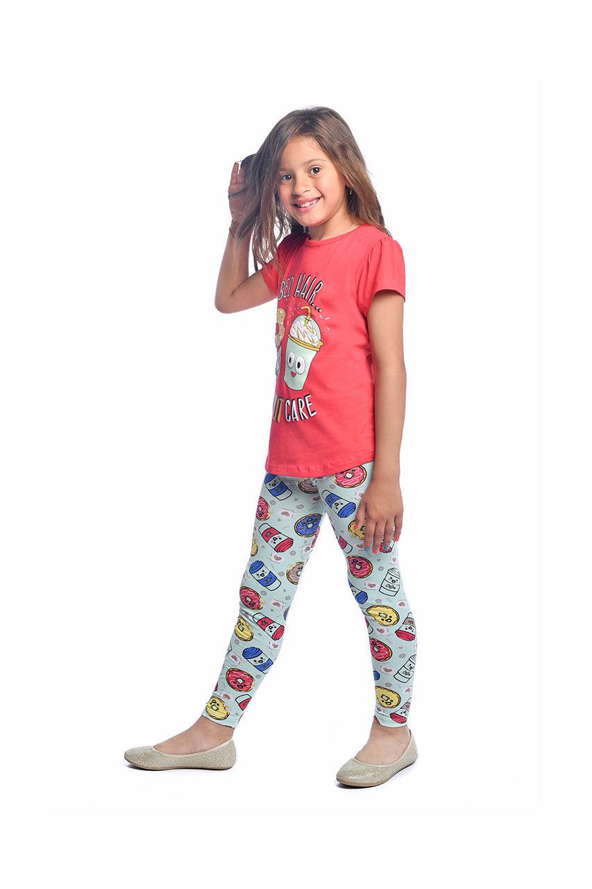 Girl's summer activewear with Donuts design - side view