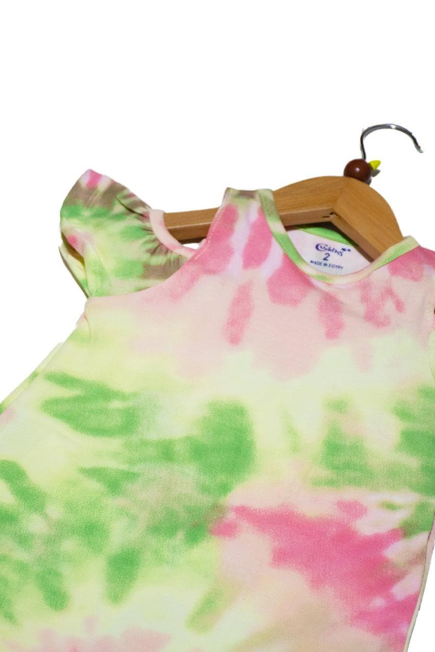 Girls' dress with Crew Neck (fuchsia Tie Dye Dress) - Cuddles Store