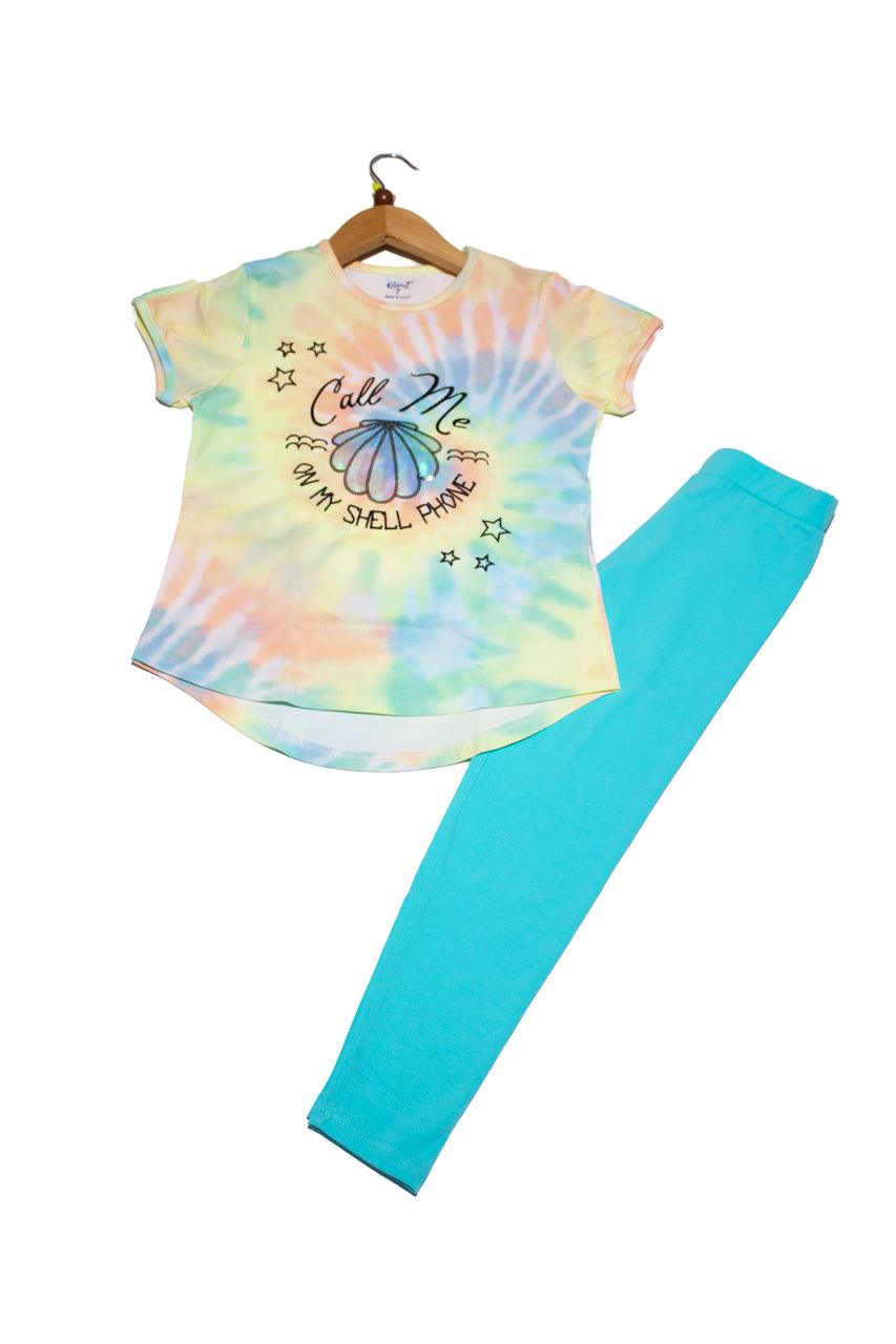 Girl's summer activewear with Tie Dye Seashell design 2 pieces