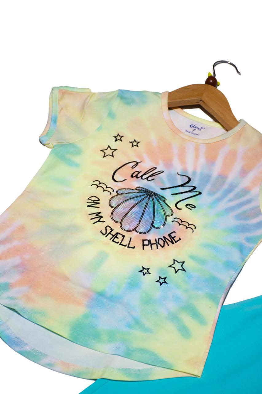 Girl's summer activewear with Tie Dye Seashell design