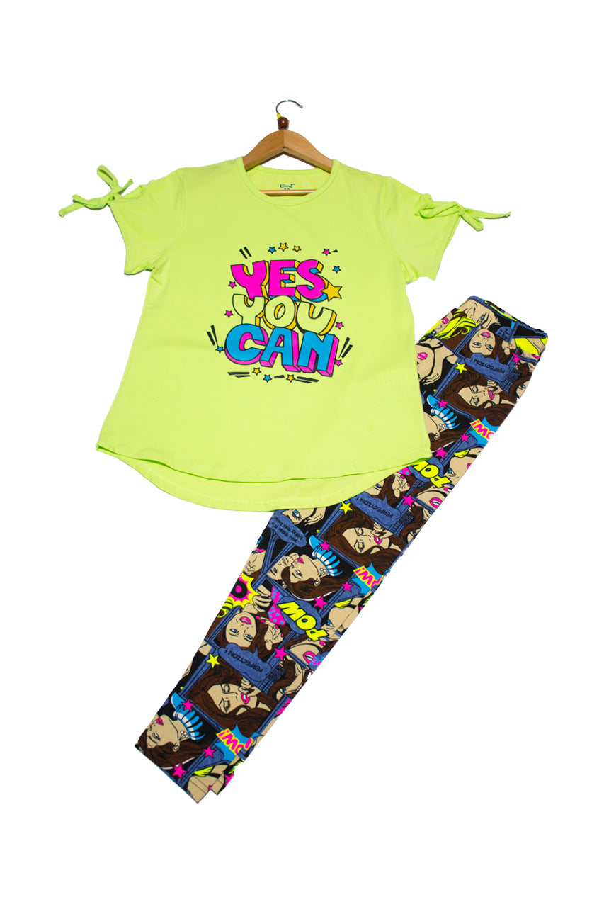Girl's summer pajamas with a (yes you can ) print
