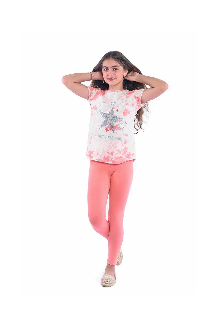 Girl's summer activewear With Tie Dey Stars - front view