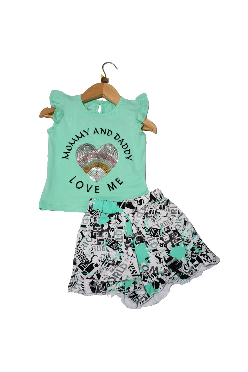 Girl's summer Outfit with mommy and dady print