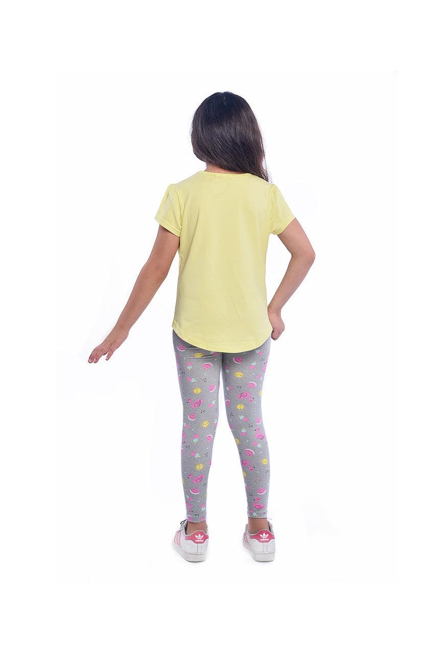 Summer girl's homewear with Flamingo Yellow printed - back view