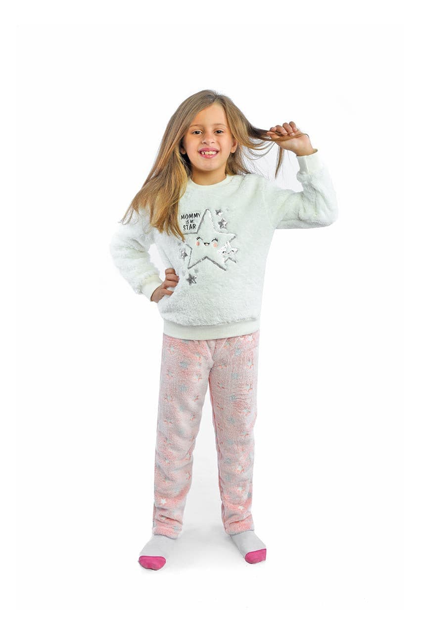 Girls winter pajamas with Mommy star print - fur