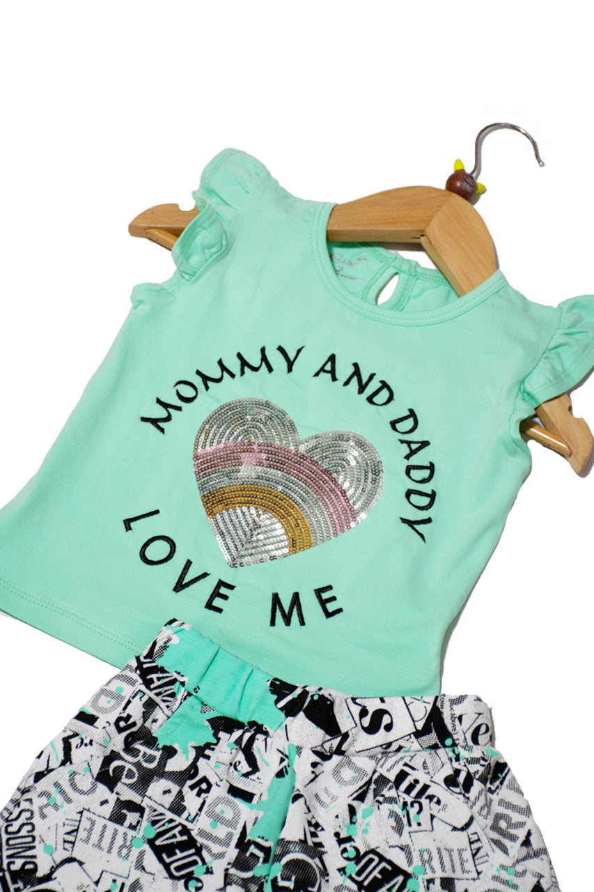 Girl's summer Outfit with mommy and dady print 2