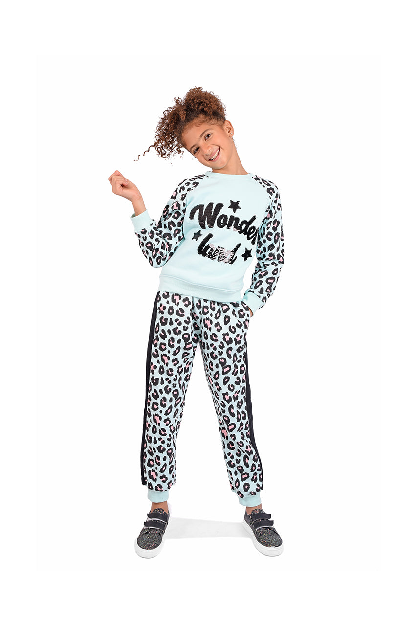 Milton girl's winter pajamas with Wonder Land design - font view