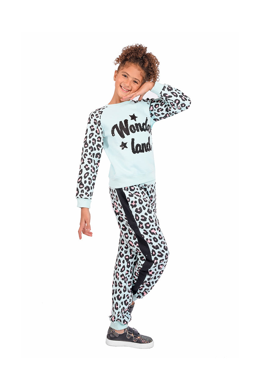 Milton girl's winter pajamas with Wonder Land design - side view