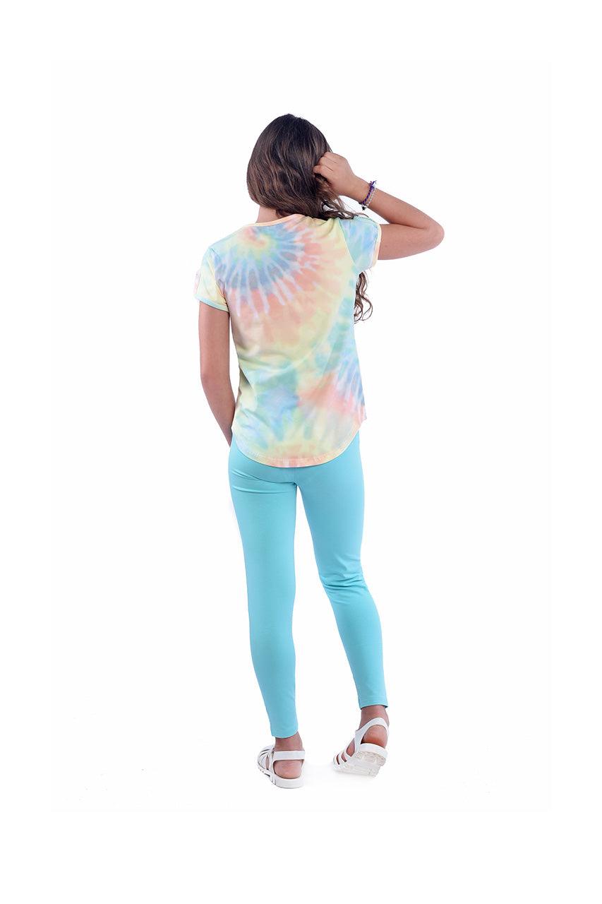 Girl's summer activewear with Tie Dye Seashell design - back view