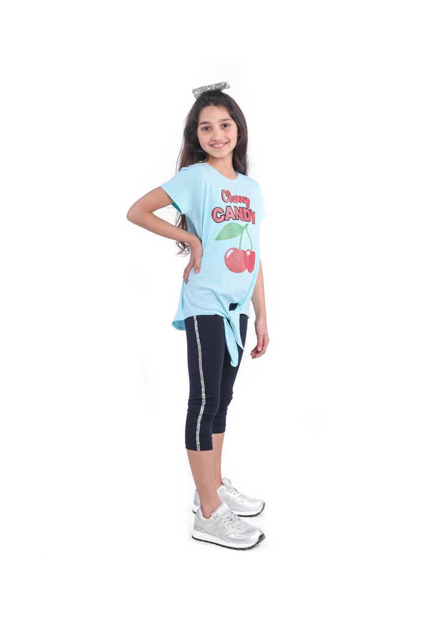Girl's summer activewear with Cherry Candy design - side view