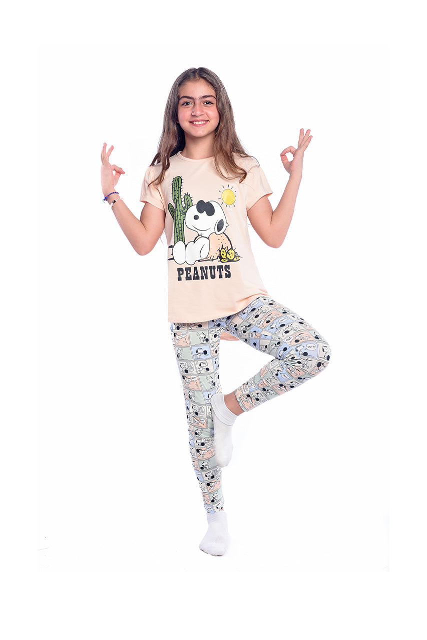 Girl's summer activewear with Snoopy Benut's design - front view