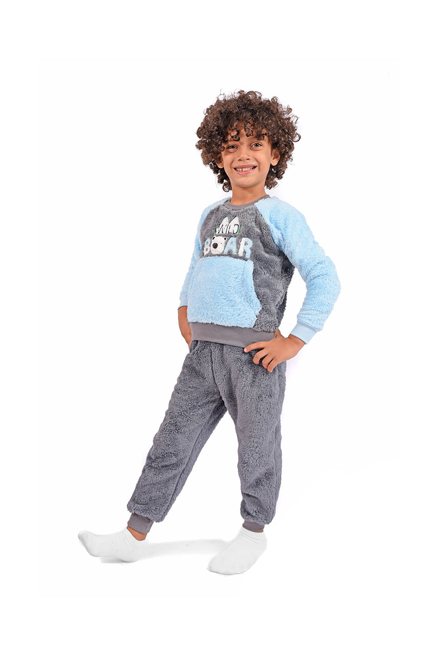 Winter fur pajamas for Boy, with Wild Bear design - side view