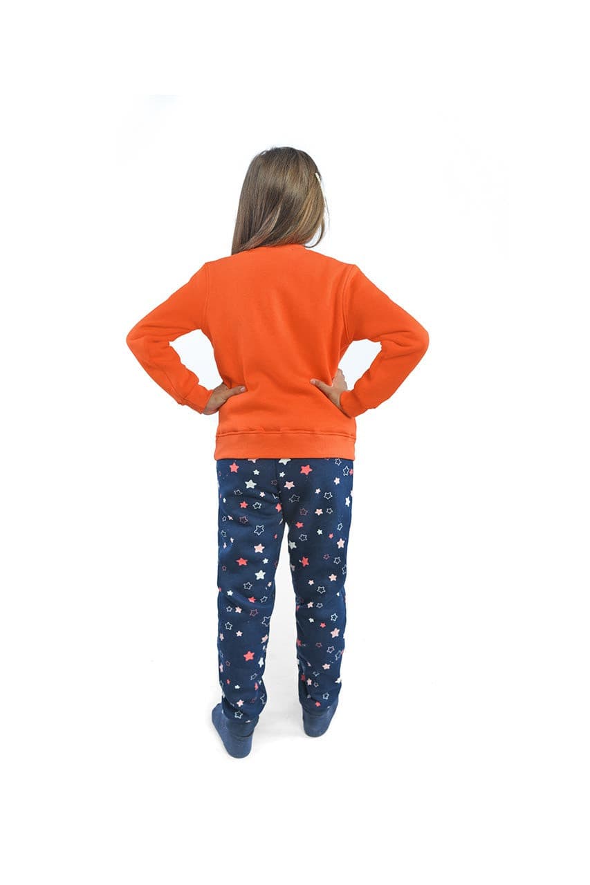 Girls winter pajamas with Stars print - back view