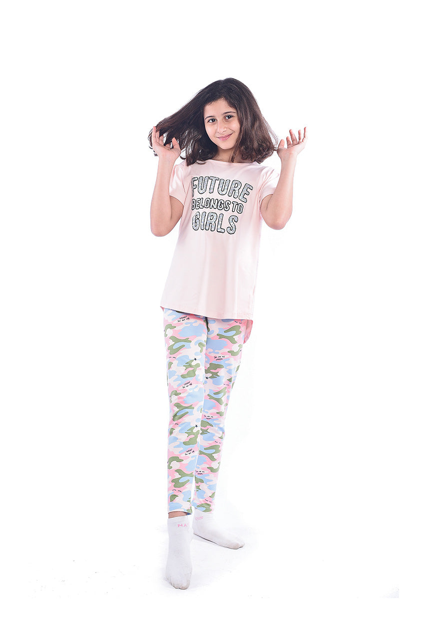 Summer girls' Activewear with Future pink Belongs To Girls print - front view