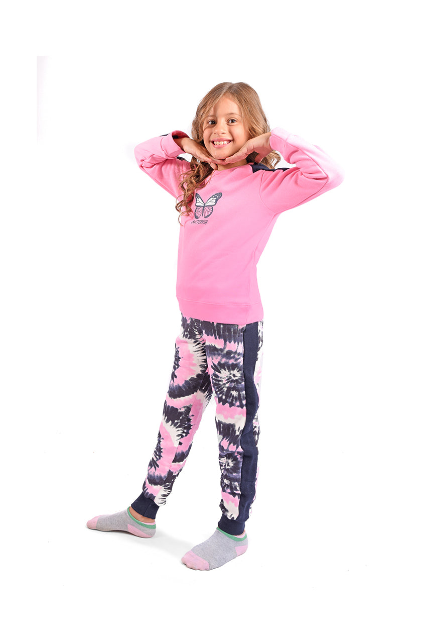 Milton girl's winter pajamas pink butterfly design - side view