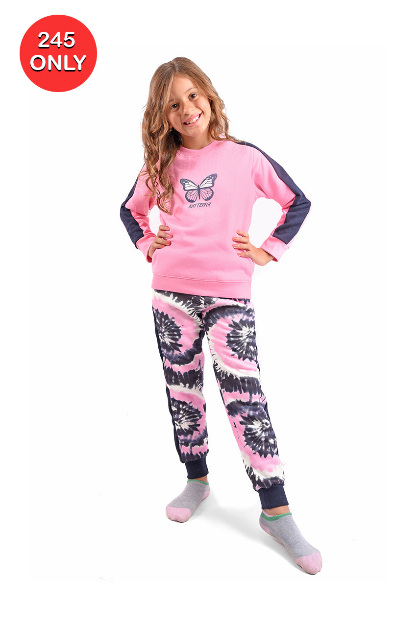 Milton girl's winter pajamas pink butterfly design - Cuddles Store