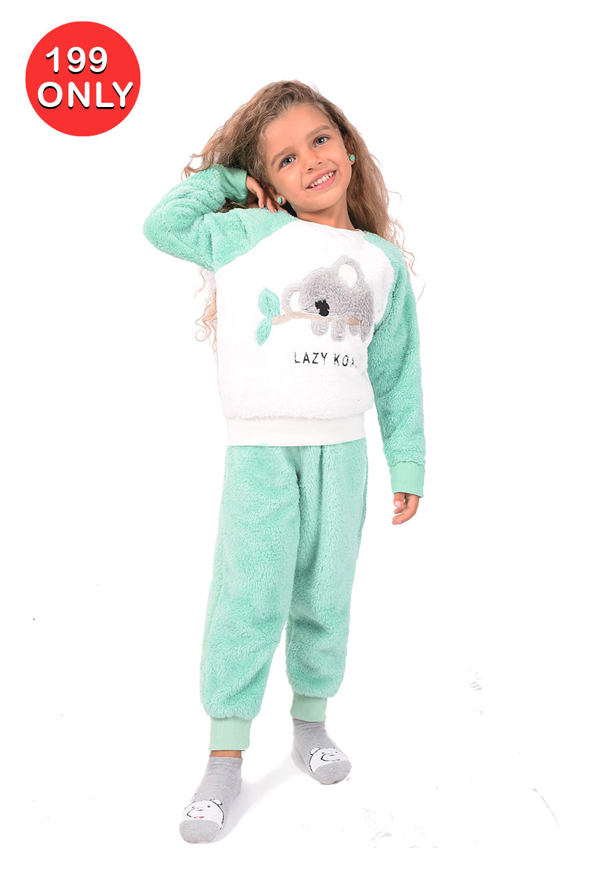 Winter girls' fur pajamas with a lazy koala design - Cuddles Store
