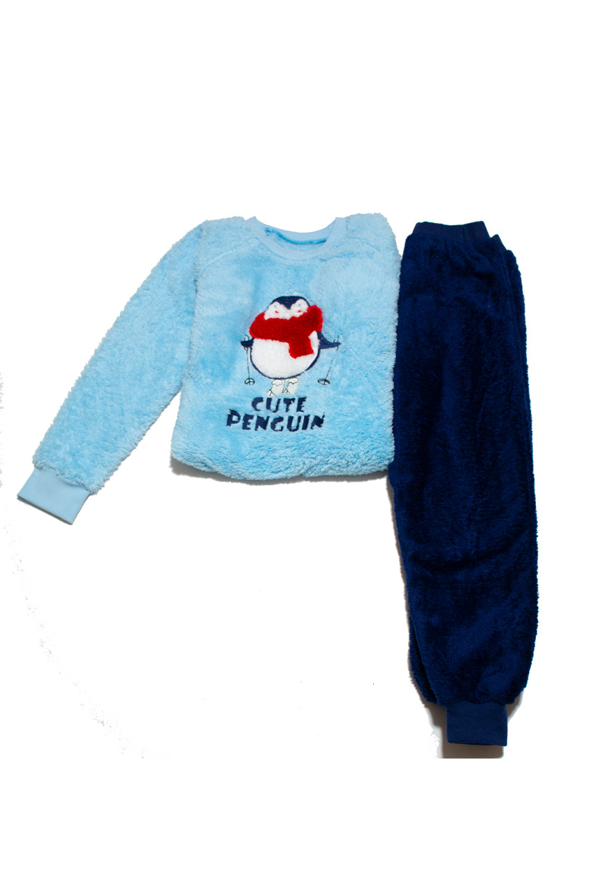 Penguin pajamas Boy fur for winter  2 pieces