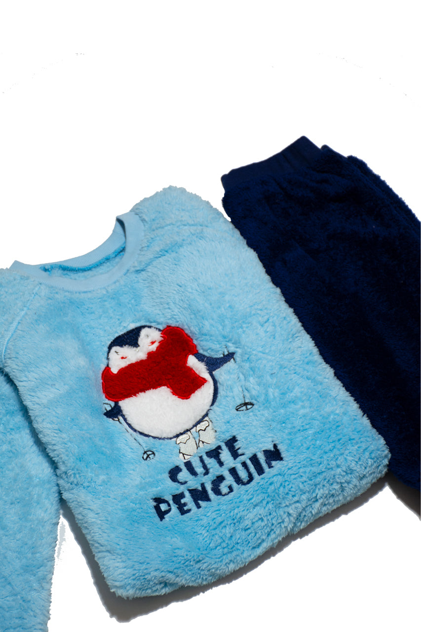 Penguin pajamas Boy fur for winter  2 pieces