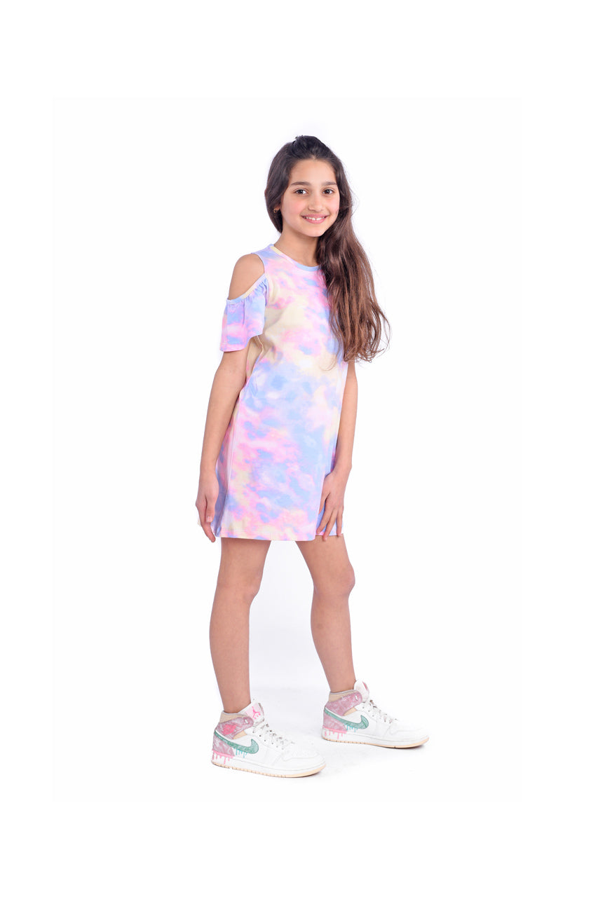 Girls summer dress with Tie Dye Dress print - side view