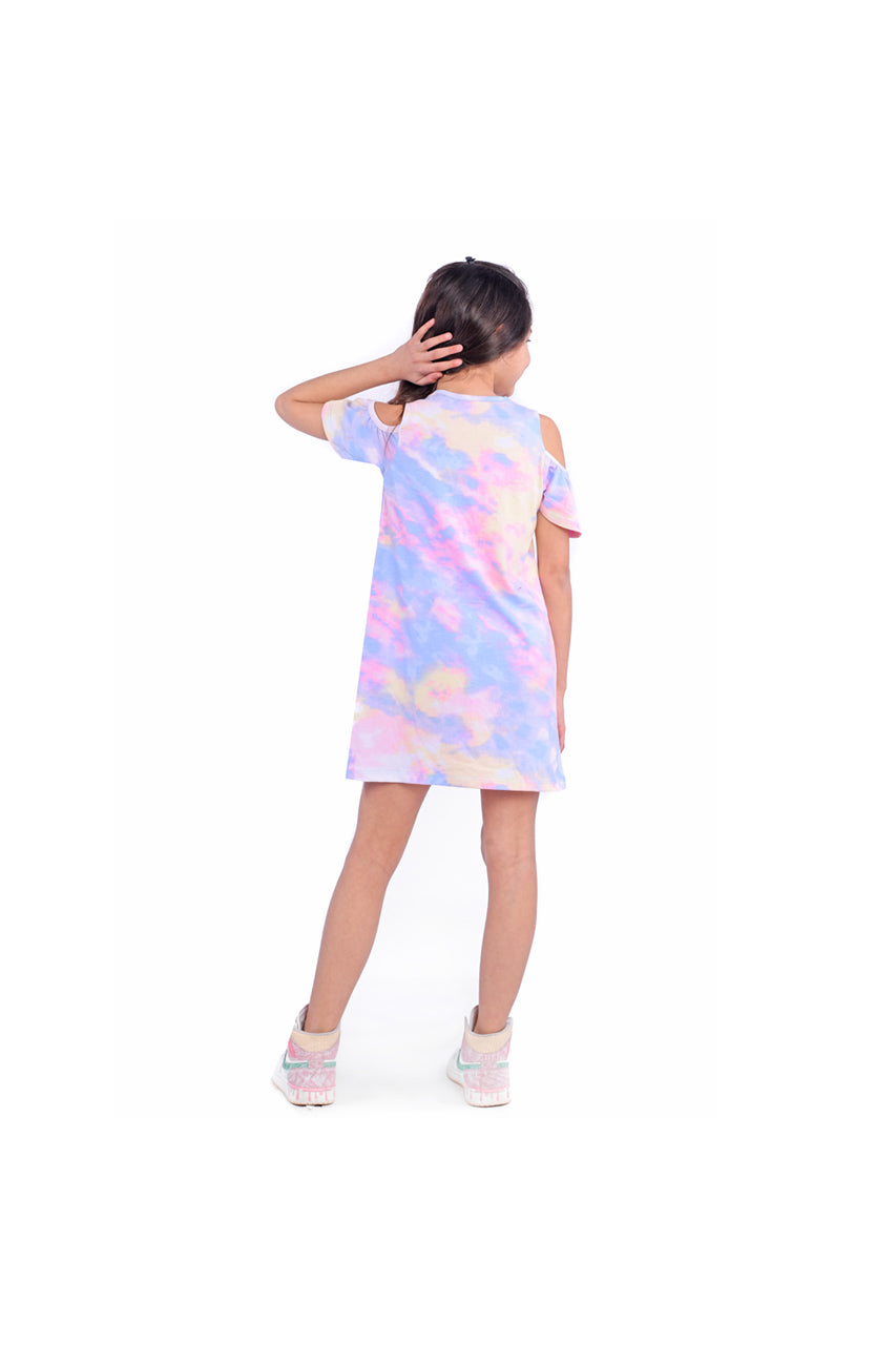 Girls summer dress with Tie Dye Dress print - back view